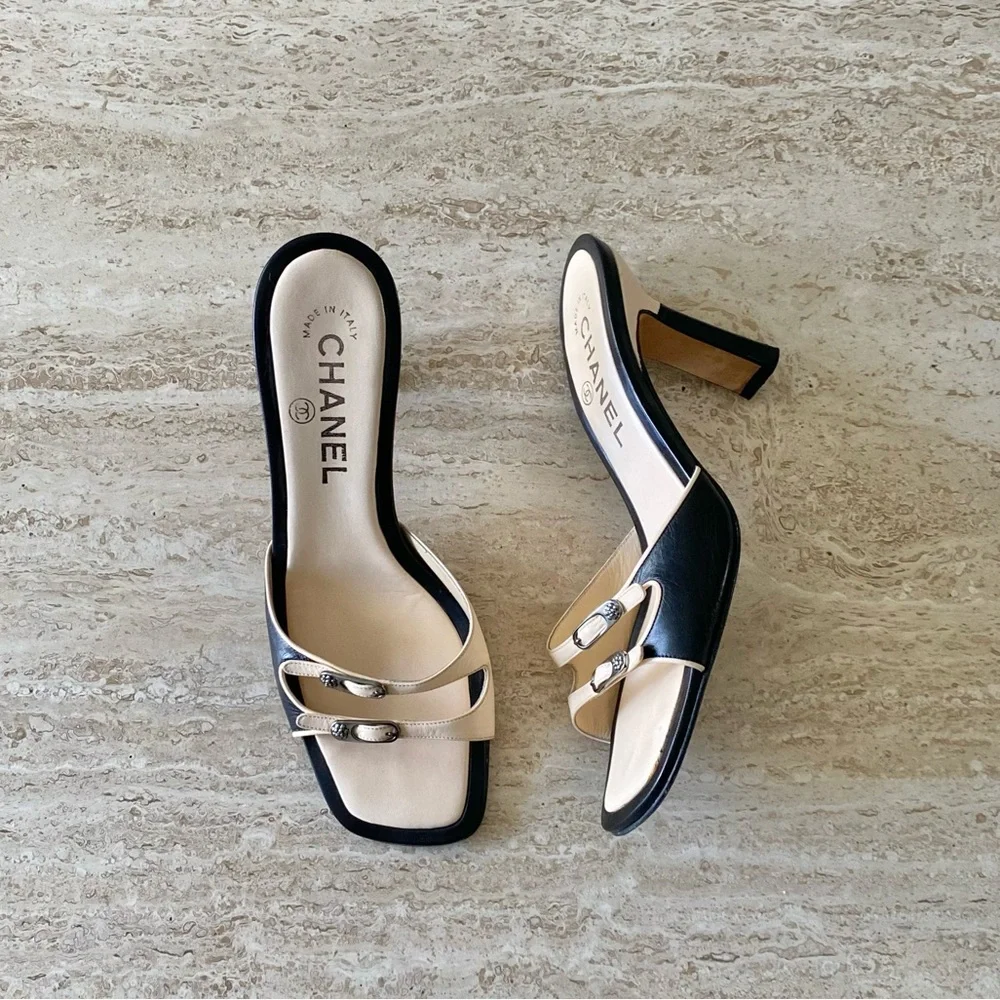 Vintage Chanel Camellia Buckle Sandal Heels - Picture 3 of 10